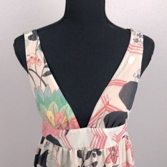Zara Floral Halter Maxi Dress V-neck Empire Waist Open Back Tank Top Boho XS - Picture 4 of 15